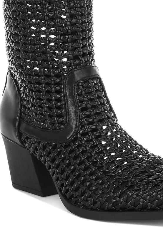 Shoes Rag Company Artisole Woven Pleather Block Heel Boots - Stylish Comfort Footwear