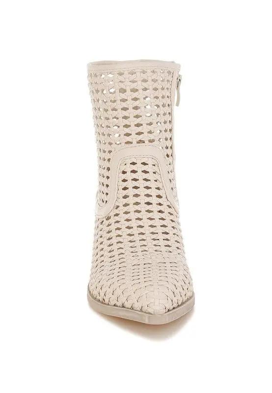 Shoes Rag Company Artisole Woven Pleather Block Heel Boots - Stylish Comfort Footwear