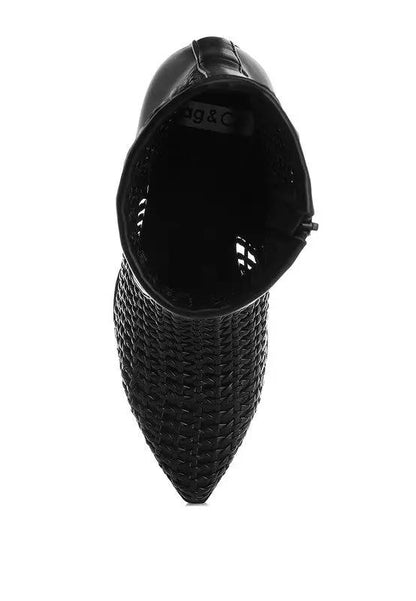 Shoes Rag Company Artisole Woven Pleather Block Heel Boots - Stylish Comfort Footwear