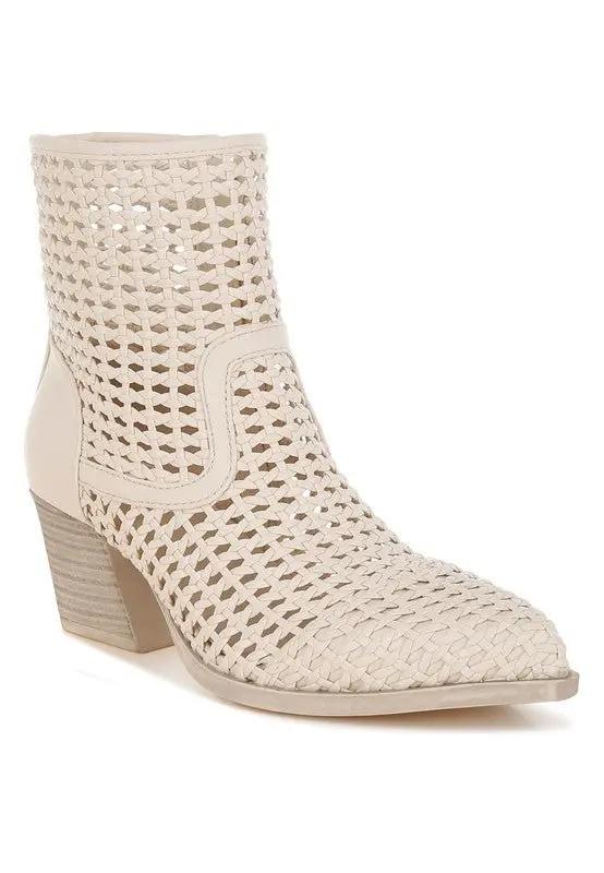Shoes Rag Company Artisole Woven Pleather Block Heel Boots - Stylish Comfort Footwear