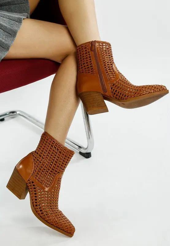 Shoes Rag Company Artisole Woven Pleather Block Heel Boots - Stylish Comfort Footwear