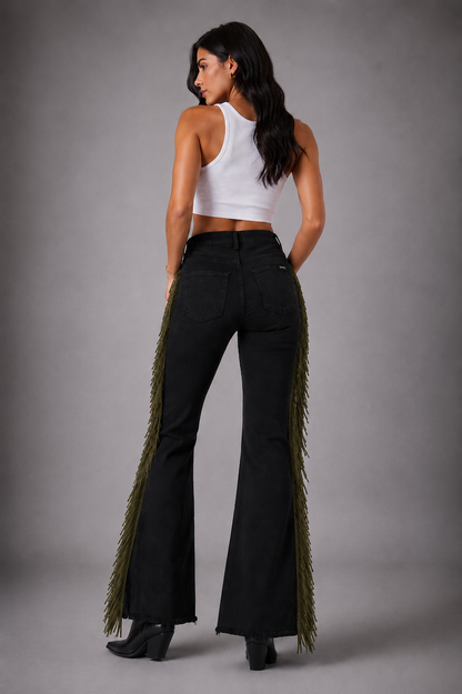 Texas Sun Bell Bottom Jean Olive Fringe