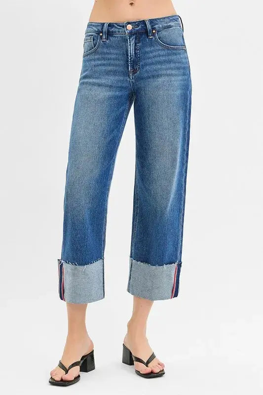 Women's Plus Size Jeans Plus Size Tummy Control Crop Wide Leg Jeans