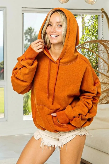 Jackets Trendsi BiBi Ruched Fleece Hoodie Women's Casual Comfy Long Sleeve Sweatshirt