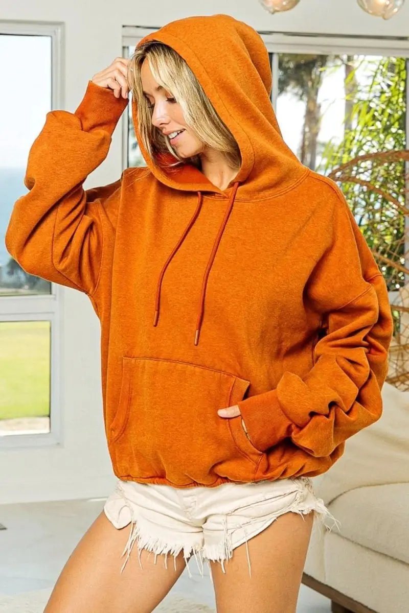 Jackets Trendsi BiBi Ruched Fleece Hoodie Women's Casual Comfy Long Sleeve Sweatshirt