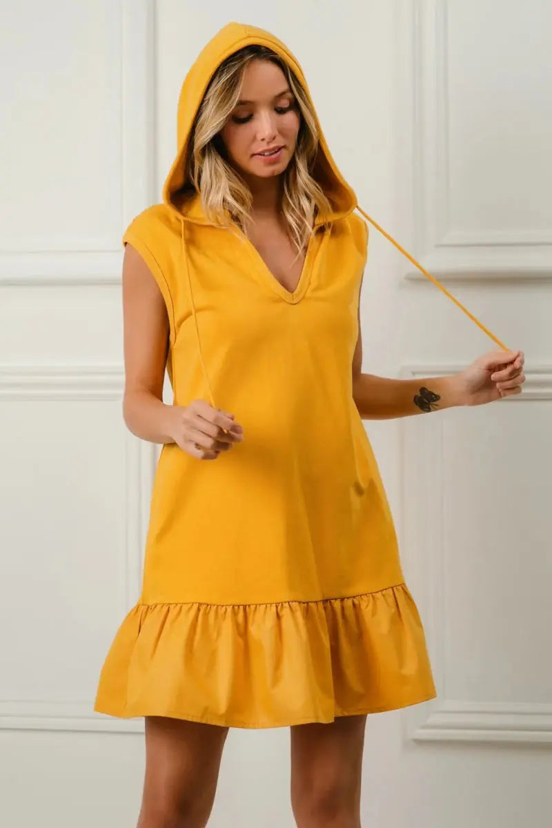 Dresses Trendsi BiBi Ruffled Terry Dress Women's Casual Chic Hooded Mini Dress - Soft & Comfy