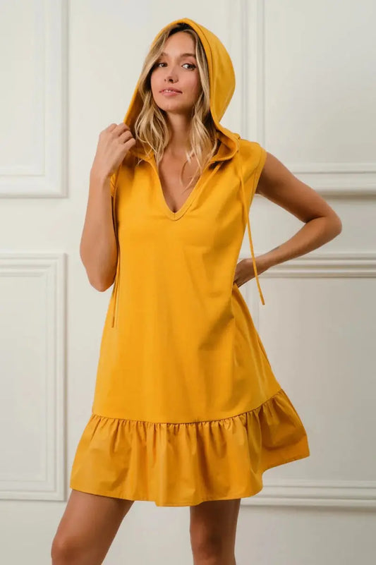 Dresses Trendsi BiBi Ruffled Terry Dress Women's Casual Chic Hooded Mini Dress - Soft & Comfy