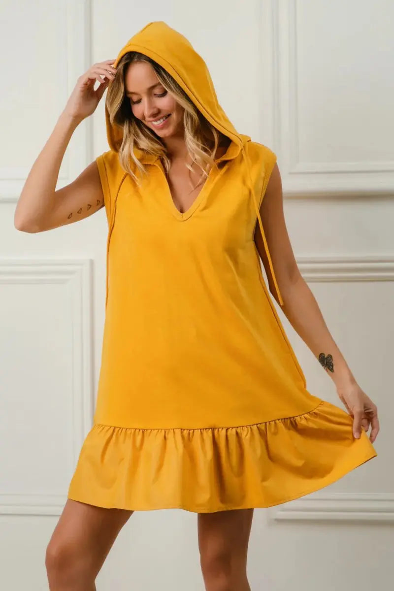 Dresses Trendsi BiBi Ruffled Terry Dress Women's Casual Chic Hooded Mini Dress - Soft & Comfy
