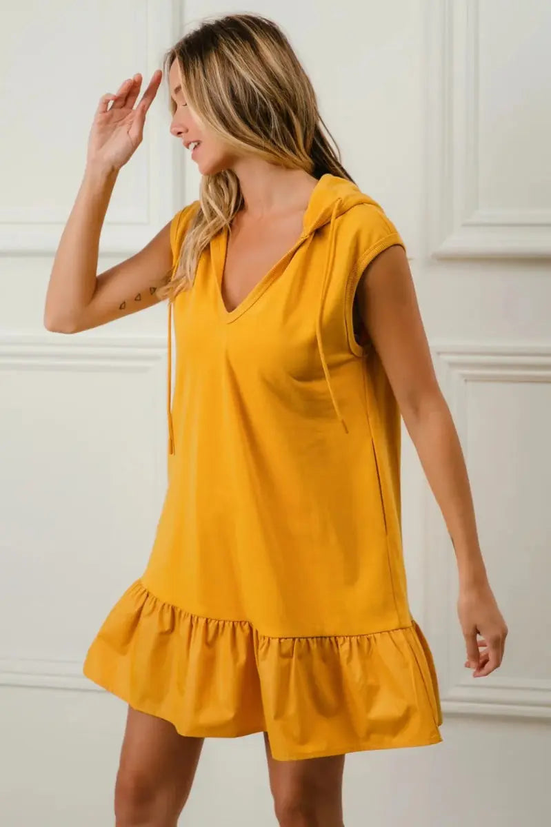 Dresses Trendsi BiBi Ruffled Terry Dress Women's Casual Chic Hooded Mini Dress - Soft & Comfy