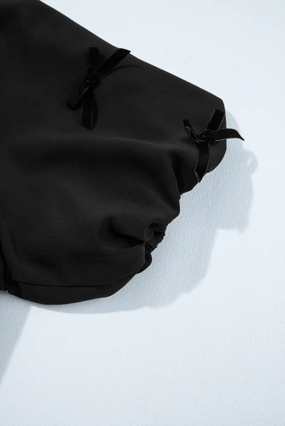 Women's Blouse - Puff Sleeve & Black Bow - Southern Belle Style
