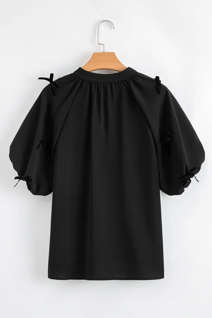 Women's Blouse - Puff Sleeve & Black Bow - Southern Belle Style