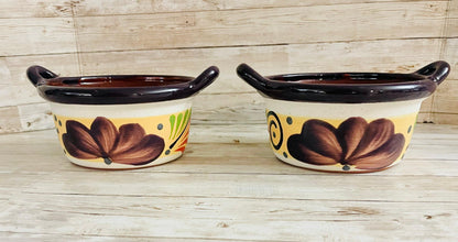 2 Terra Cota Mexican Clay Bowls 2 Platos Tazones de Barro