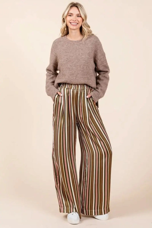 Shorts Trendsi Striped Satin Pants Women's Casual Wide Leg Trousers with Pockets