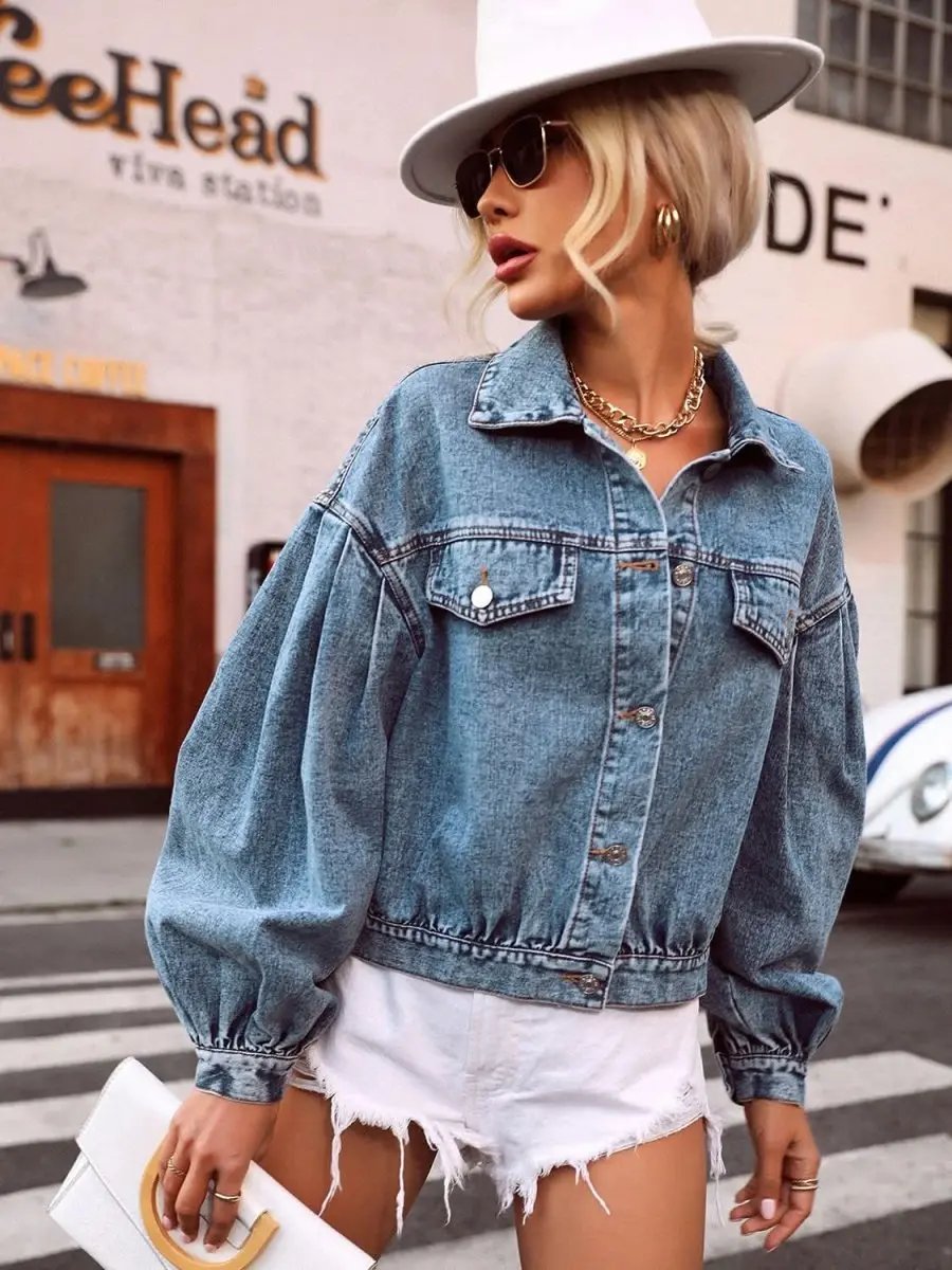 Jeans Trendsi Denim Top Women's Casual Collared Dropped Shoulder Buttoned Shirt
