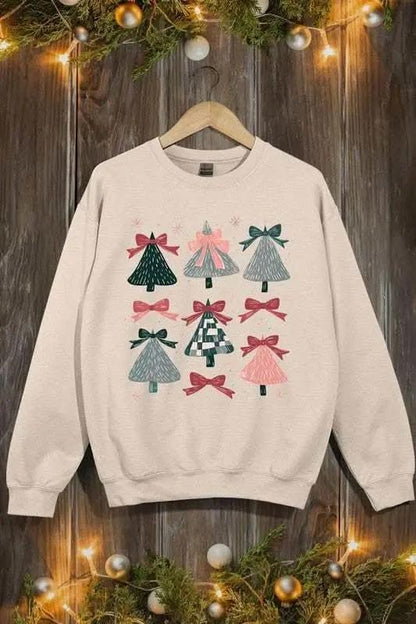 Coquette Christmas Tree Unisex Graphic Fleece Sweatshirt Holiday Wear