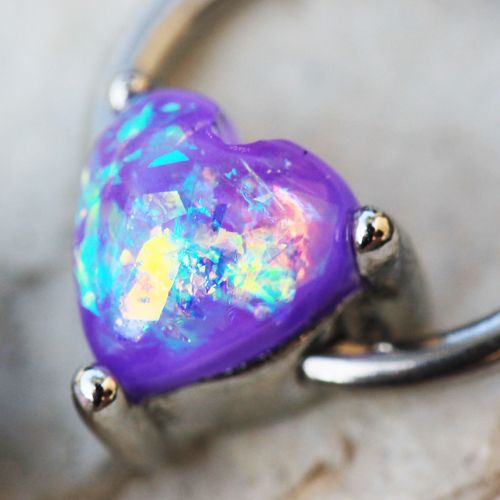 Synthetic Opal Heart Snap-in Captive Bead Ring / Septum Ring
