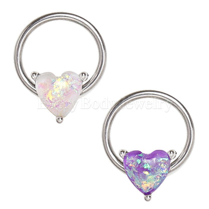 Synthetic Opal Heart Snap-in Captive Bead Ring / Septum Ring