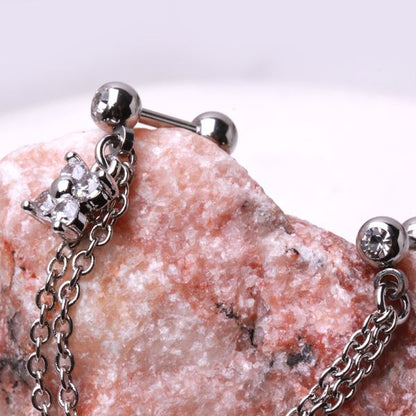 316L Surgical Steel Flower CZ Double Chained Cartilage Earring