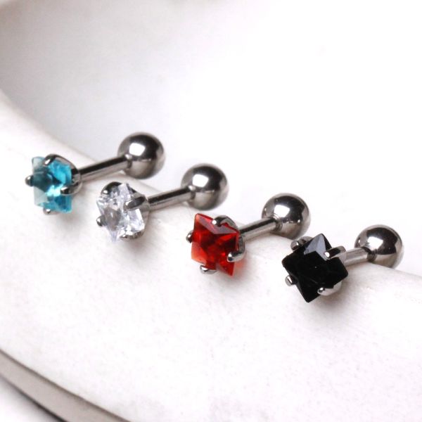 316L Surgical Steel Prong Set Square CZ Cartilage Earring
