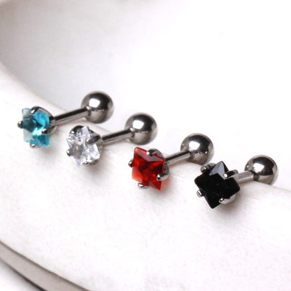 316L Surgical Steel Prong Set Square CZ Cartilage Earring