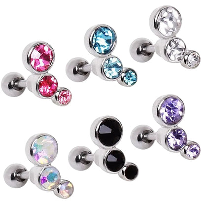 316L Surgical Steel Triple Round CZ Cartilage Earring