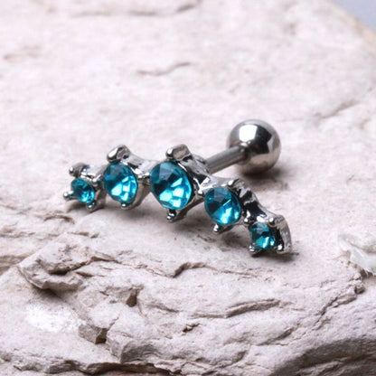 316L Surgical Steel Curved Five CZ Cartilage Earring