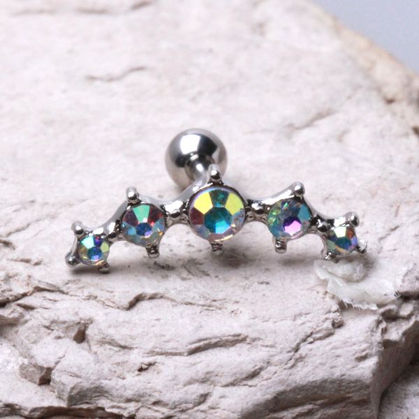 316L Surgical Steel Curved Five CZ Cartilage Earring