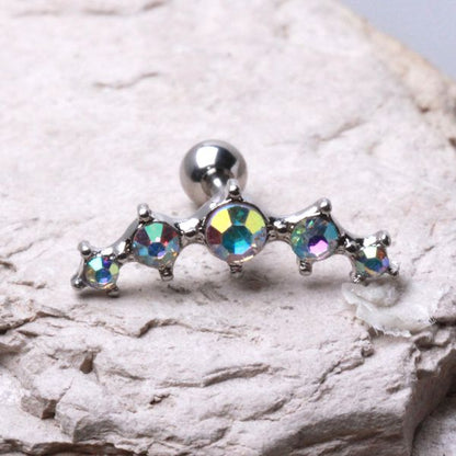 316L Surgical Steel Curved Five CZ Cartilage Earring