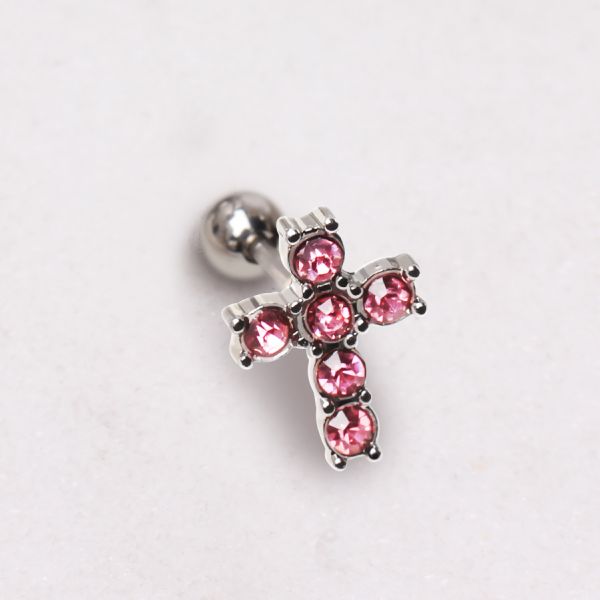 316L Surgical Steel Multi CZ Cross Stud Cartilage Earring