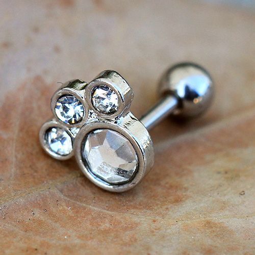 Animal Paw Cartilage Earring Gemmed Cartilage Piercing Animal Lover
