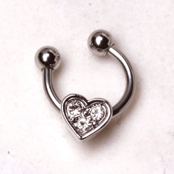 Horseshoe Cartilage Earring with Gemmed Heart