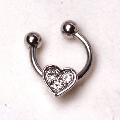 Horseshoe Cartilage Earring with Gemmed Heart