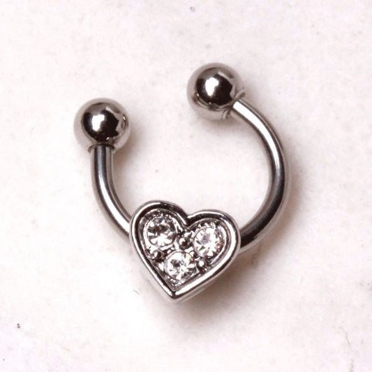 Horseshoe Cartilage Earring with Gemmed Heart
