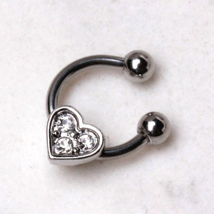 Horseshoe Cartilage Earring with Gemmed Heart