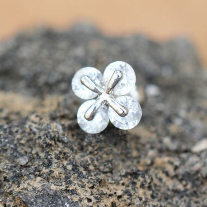 CZ Quatrefoil Cartilage Earring | Clover Stud | 316L Surgical Steel