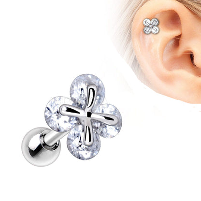 CZ Quatrefoil Cartilage Earring | Clover Stud | 316L Surgical Steel