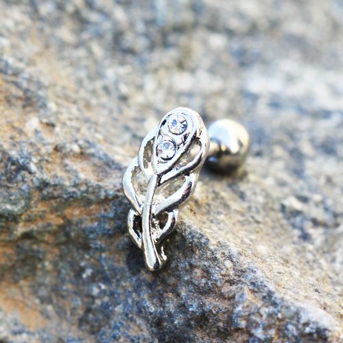 316L Stainless Steel Jeweled Leaf Cartilage Earring