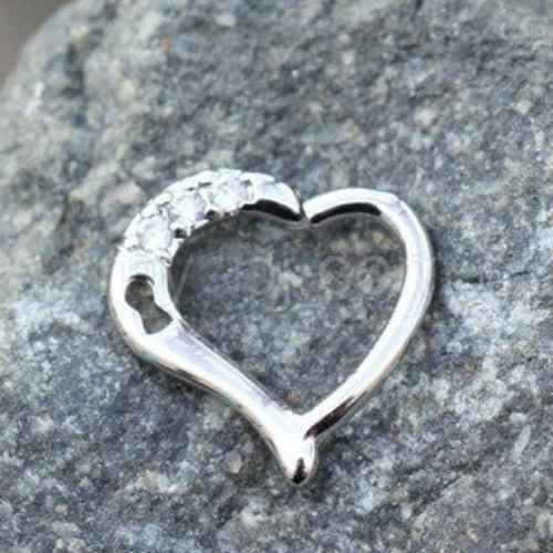 316L Stainless Steel Jeweled Heart Cartilage Tragus / Daith Earring with Keyhole
