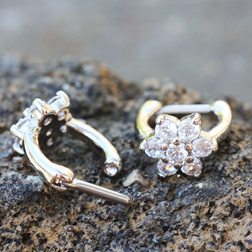 316L Stainless Steel CZ Flower Cartilage Clicker Earring