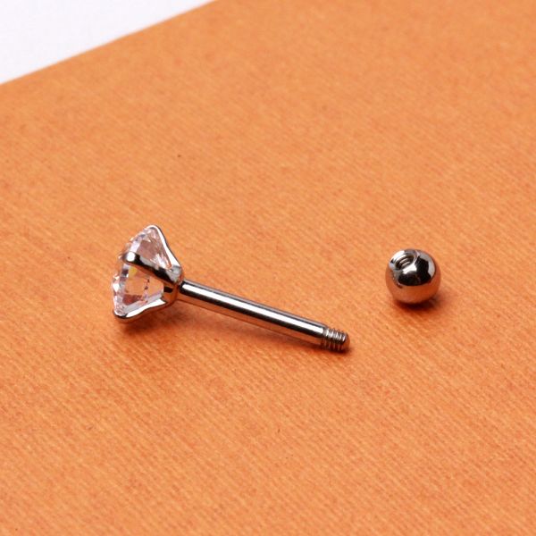 316L Stainless Steel Prong Set CZ Triple Helix / Cartilage Earring
