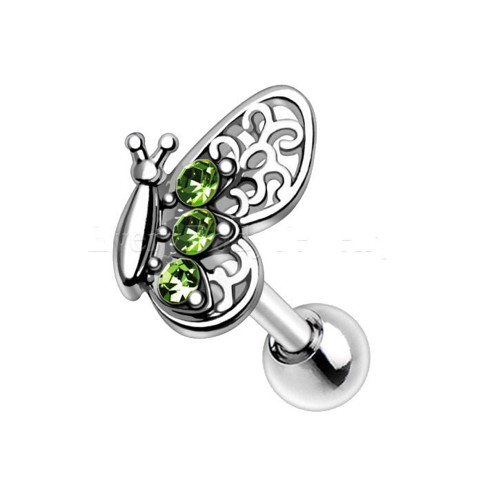 316L Stainless Steel Green Butterfly Cartilage Earring