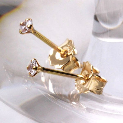 Pair of 14Kt Yellow Gold Clear Round CZ Stud Earrings