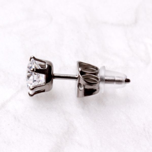 Pair of Titanium Clear Round CZ Stud Earrings