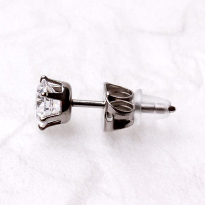 Pair of Titanium Clear Round CZ Stud Earrings