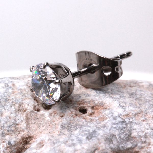 Pair of Titanium Clear Round CZ Stud Earrings