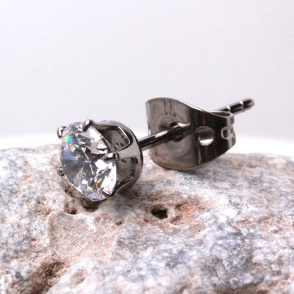 Pair of Titanium Clear Round CZ Stud Earrings