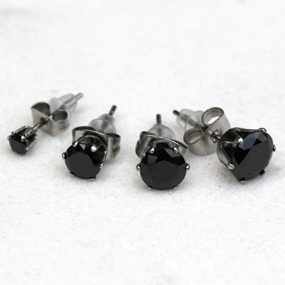 Pair of 316L Surgical Steel Black Round CZ Stud Earrings