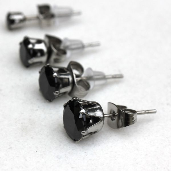 Pair of 316L Surgical Steel Black Round CZ Stud Earrings