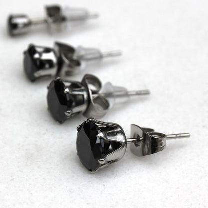 Pair of 316L Surgical Steel Black Round CZ Stud Earrings
