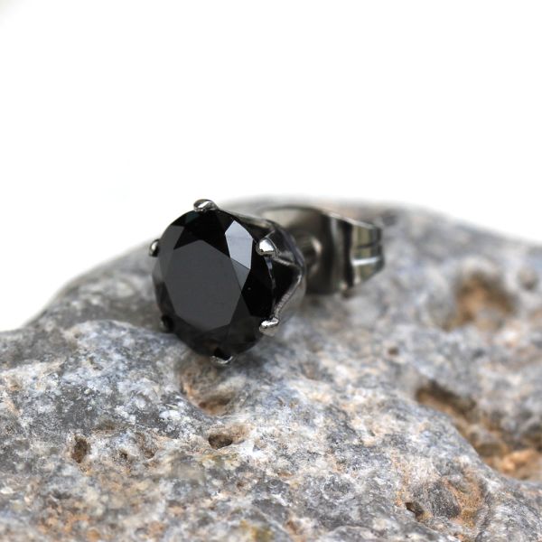 Pair of 316L Surgical Steel Black Round CZ Stud Earrings